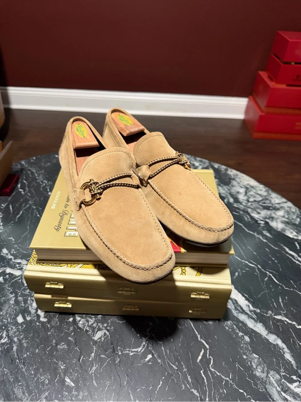 Salvatore Ferragamo Tan Suede Bit Loafers